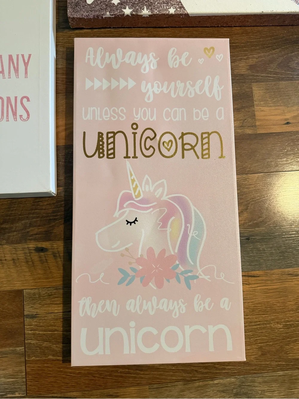 Unicorn & Floral Pink Wall Art Trio - Inspirational Home Wall Decor